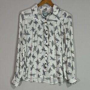 Maeve Anthropologie Bird Print Button Front Blouse Size Small